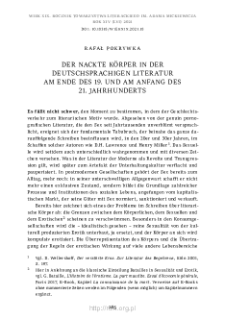 Der nackte Körper in der deutschsprachigen Literatur am Ende des 19. Jahrhunderts und am Anfang des 21. Jahrhunderts