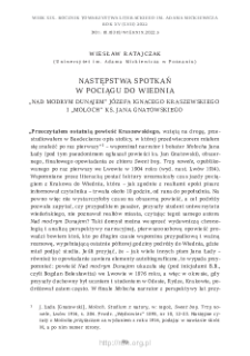 Następstwa spotkań w pociągu do Wiednia. &bdquo;Nadmodrym Dunajem&rdquo; J&oacute;zefa Ignacego Kraszewskiego i &bdquo;Moloch&rdquo; ks. Jana Gnatowskiego