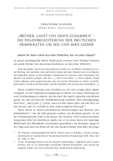 &bdquo;Br&uuml;der, lasst uns geh&rsquo;n zusammen&rdquo; &ndash; Die Polenbegeisterung der deutschen Demokraten um 1832 und ihre Lieder