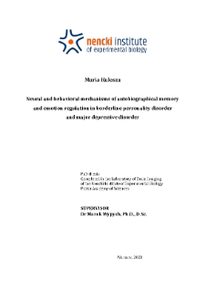 Neural and behavioral mechanisms of autobiographical memory and emotion regulation in borderline personality disorder and major depressive disorder : PhD thesis