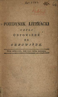 Poiedynek Literacki Czyli Odpowiedz Na Odpowiedz