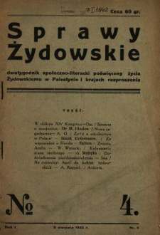 Sprawy Żydowskie : dwutygodnik społeczno-literacki poświęcony życiu żydowskiemu w Palestynie i w krajach rozproszenia
