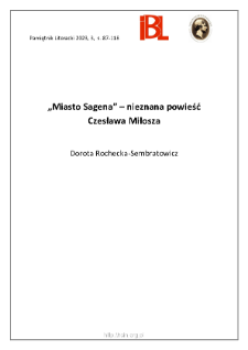 &bdquo;Miasto Sagena&rdquo; &ndash; nieznana powieść Czesława Miłosza