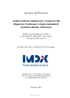 Analiza działania modulator&oacute;w receptor&oacute;w dla sfingozyno-1-fosforanu w eksperymentalnych modelach choroby Alzheimera