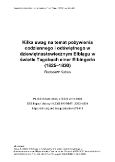 Kilka uwag na temat pożywienia codziennego i odświętnego w dziewiętnastowiecznym Elblągu w świetle Tagebuch einer Elbingerin (1825–1830)