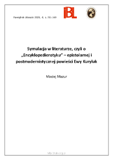 Symulacja w literaturze, czyli o „Encyklopedierotyku” – epistolarnej i postmodernistycznej powieści Ewy Kuryluk