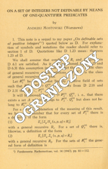 On a set of integers not definable by means of one-quantifier predicates
