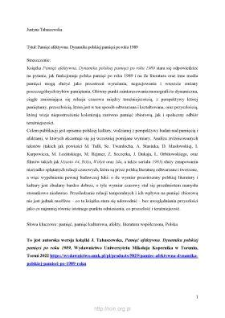 Pamięć afektywna : dynamika polskiej pamięci po 1989 roku - wersja autorska