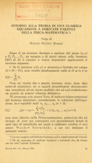 Intorno alla teoria di una classica equazione a derivate parziali della fisica-matematica