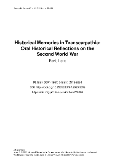 Historical Memories in Transcarpathia: Oral Historical Reflections on the Second World War
