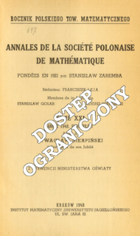 Annales de la Soci&eacute;t&eacute; Polonaise de Math&eacute;matique T. 21 (1948), Table of contents and extras