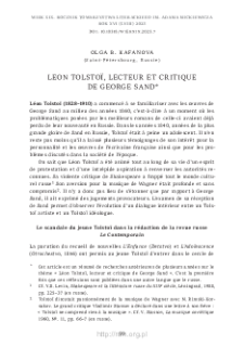 Léon Tolstoï, lecteur et critique de George Sand
