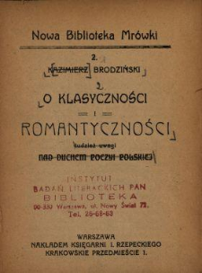 O klasyczności i romantyczności tudzież uwagi nad duchem poezyi polskiej