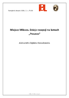 Miejsce Miłosza. Dzieje recepcji na łamach &bdquo;Preuves&rdquo;.