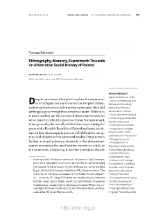 Ethnography, Memory, Experiment: Towards an Alternative Social History of Poland