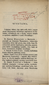 Wystawa [wystawa zabytk&oacute;w z epoki Sobieskiego].