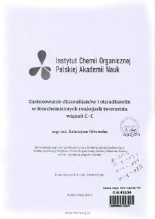 Zastosowanie diazoalkan&oacute;w i oksadiazolin w fotochemicznych reakcjach tworzenia wiązań C-C