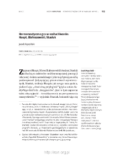 Hermeneutyczna gra w nasłuchiwanie: Haupt, Białoszewski, Stasiuk