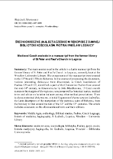 Średniowieczne analecta czeskie w rękopisie z dawnej biblioteki kościoła św. Piotra i Pawła w Legnicy