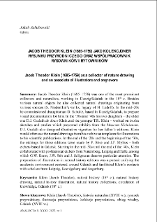 Jacob Theodor Klein jako kolekcjoner rysunku przyrodniczego oraz współpracownik rysowników i rytowników