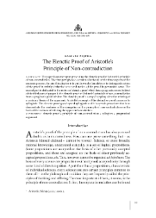 The Elenctic Proof of Aristotle&rsquo;s Principle of Non-contradiction