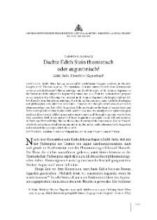 Dachte Edith Stein thomistisch oder augustinisch?
