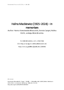 Halina Mackiewicz (1925&ndash;2024) &ndash; in memoriam