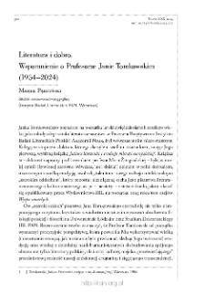 Literatura i dobro. Wspomnienie o Profesorze Janie Tomkowskim (1954-2024).