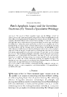 Plato&rsquo;s Apophatic Legacy and the Unwritten Doctrines (II): Toward a Speculative Philology