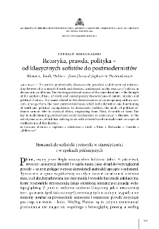 Retoryka, prawda, polityka &ndash; od klasycznych sofist&oacute;w do postmodernist&oacute;w