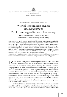 Wie vel Ressentiment braucht eine Gesellschaft? Zur Errinerungskultur nach Jean Am&eacute;ry