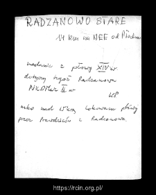 Radzanowo. Files of Plock district in the Middle Ages. Files of Historico-Geographical Dictionary of Masovia in the Middle Ages