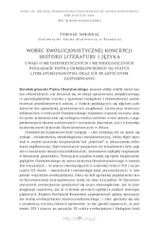 Wobec ewolucjonistycznej koncepcji historii literatury i języka. Uwagi o metateoretycznych i metodologicznych poglądach Piotra Chmielowskiego na status literaturoznawstwa oraz ich praktycznym zastosowaniu