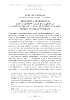 Literatura staropolska (od średniowiecza do baroku) w syntezach historii literatury polskiej Piotra Chmielowskiego