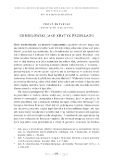 Chmielowski jako krytyk przekładu