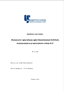 Wytwarzanie i optymalizacja ogniw fotowoltaicznych ZnO/GaAs otrzymywanych przy wykorzystaniu metody ALD