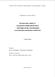 Warstwy tlenku miedzi (II) otrzymywane metodą hydrotermalną - technologia wzrostu, charakteryzacja oraz potencjalne zastosowania w elektronice