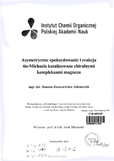 symetryczne epoksydowanie i reakcja tio-Michaela katalizowane chiralnymi kompleksami magnezu.