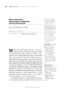 Widmo otwartości. Wprowadzenie do Manifestu Otwartej Humanistyki.