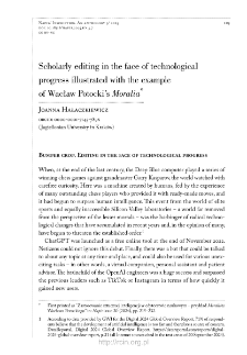 Scholarly editing in the face of technological progress illustrated with the example of Wacław Potocki&rsquo;s "Moralia".
