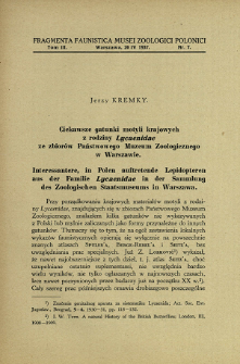 Ciekawsze gatunki motyli krajowych z rodziny Lycaenidae ze zbior&oacute;w Państwowego Muzeum Zoologicznego w Warszawie = Interessantere, in Polen auftretende Lepidopteren aus der Familie Lycaenidae in der Sammlung des Zoologischen Staatsmuseums in Warszawa