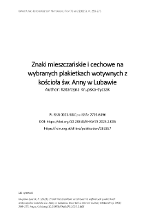 Znaki mieszczańskie i cechowe na wybranych plakietkach wotywnych z kościoła św. Anny w Lubawie