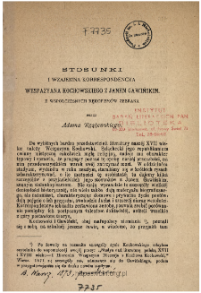 Stosunki i wzajemna korrespondencya Wespazyana Kochowskiego z Janem Gawińskim : z wspóczesnych rękopismów zebrana