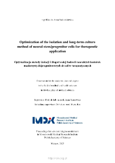 Optimization of the isolation and long-term culture method of neural stem/progenitor cells for therapeutic application