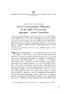 On the Transcendental Philosophy in the Light of the Kantian Aggregate&ndash;System Opposition