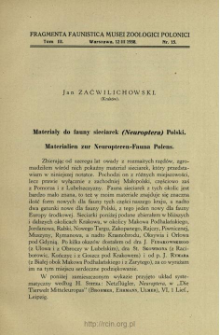 Materiały do fauny sieciarek (Neuroptera) Polski = Materialien zur Neuropteren-Fauna Polens