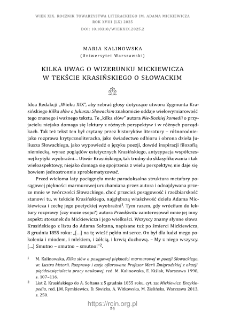 Kilka uwag o wizerunku Mickiewicza w tekście Krasińskiego o Słowackim.