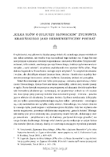 "Kilka sł&oacute;w o Juliuszu Słowackim" Zygmunta Krasińskiego jako hermeneutyczny poemat.