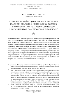 Zygmunt Krasiński jako tłumacz rozprawy Joachima Lelewela "Historyczny rozbi&oacute;r prawodawstwa polskiego cywilnego i kryminalnego do czas&oacute;w jagiellońskich".
