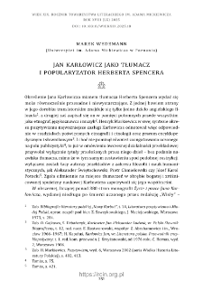 Jan Karłowicz jako tłumacz i popularyzator Herberta Spencera.